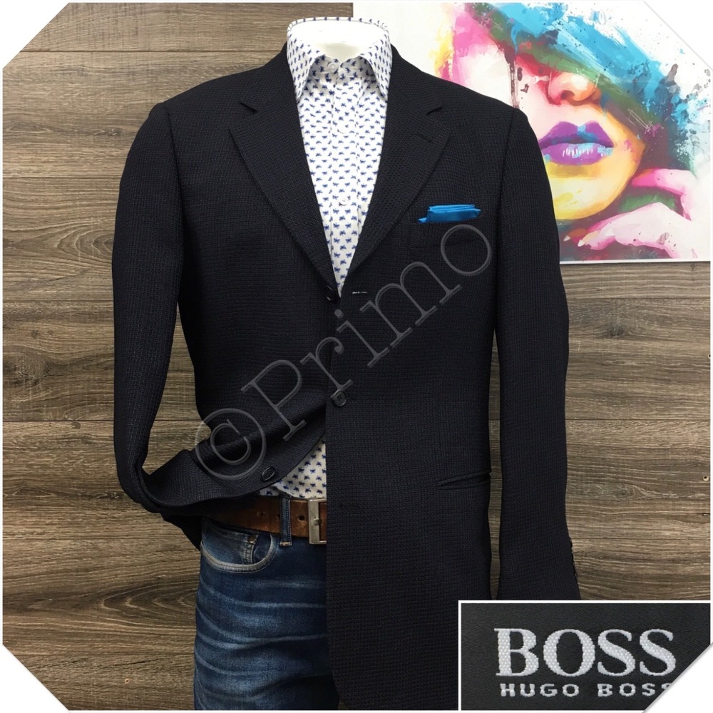VINTAGE HUGO BOSS Mens Wool Blazer Sport Coat Casual Jacket Size 40L Black Suit